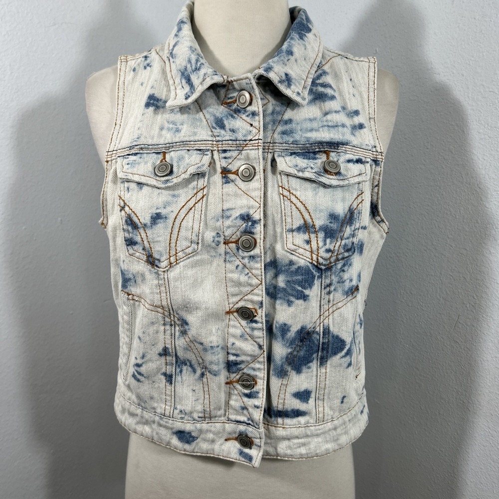 Foreign Exchange‎ Denim Vest Youth L Bleached Jeans Y2K 90s Grunge Style